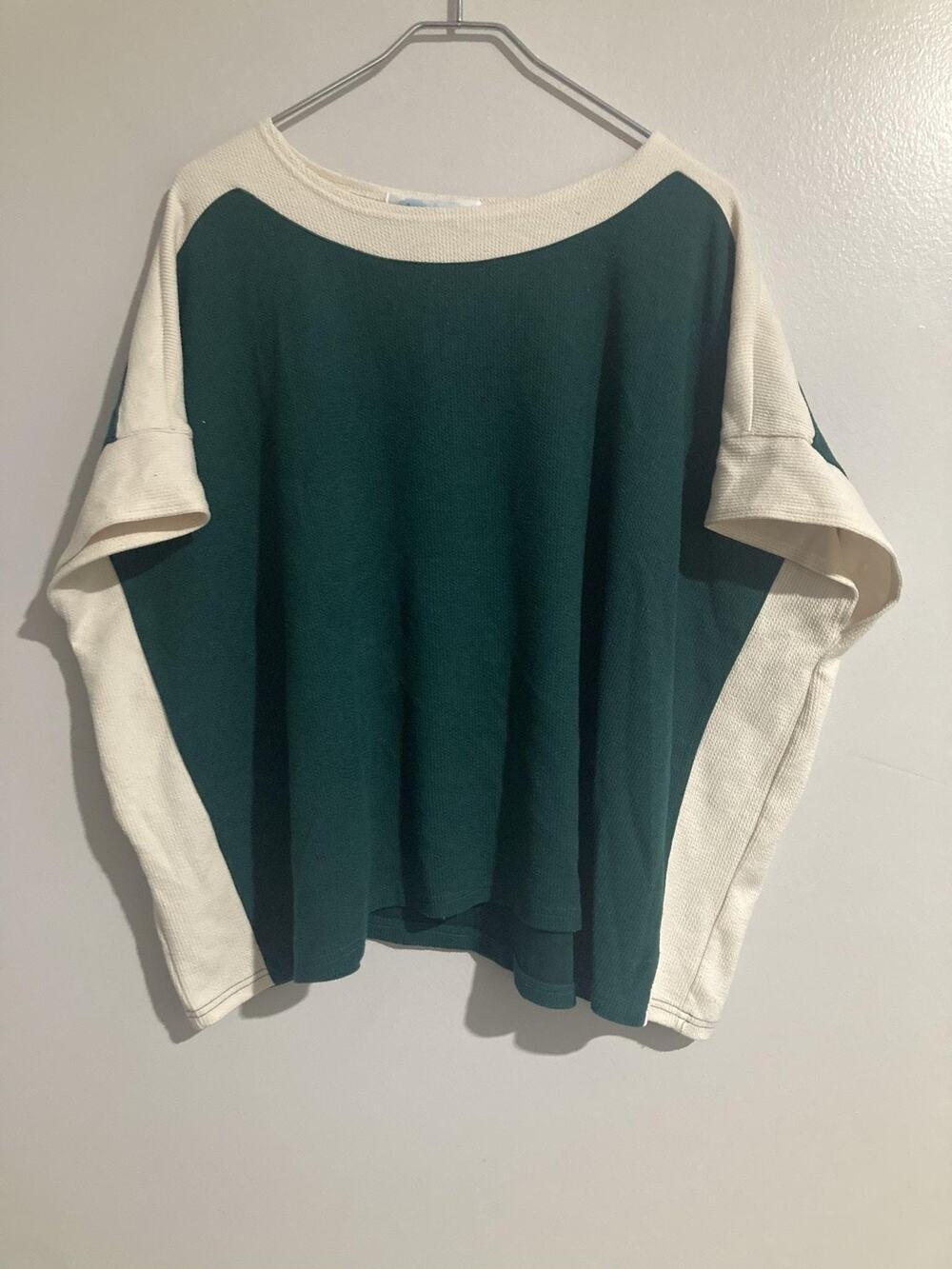 Big Waterblue Sky Sweater Womens M Green Waffle-Knit Oversized Boat Neck